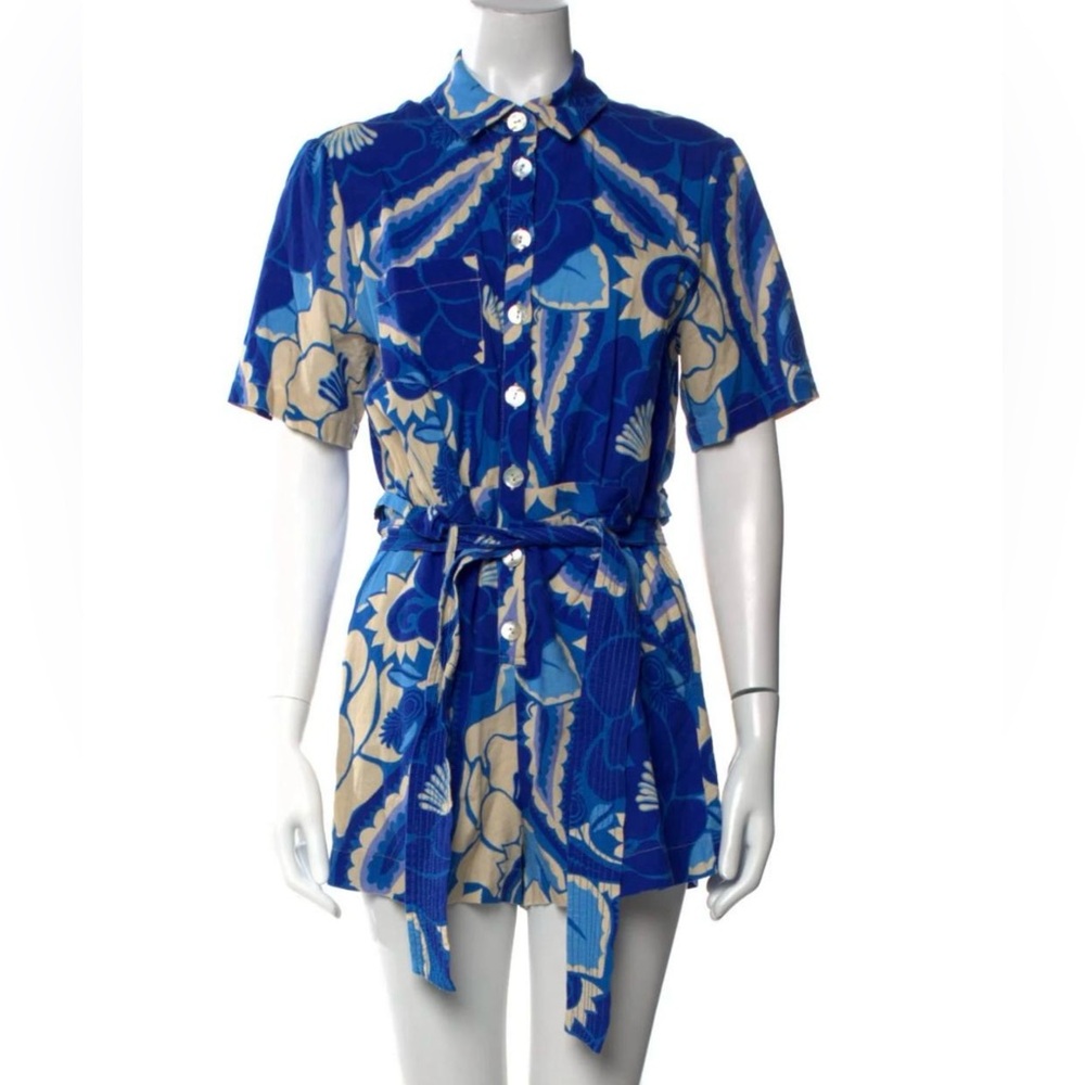 Farm Rio Linen Paisley Print Romper Blue Size S
